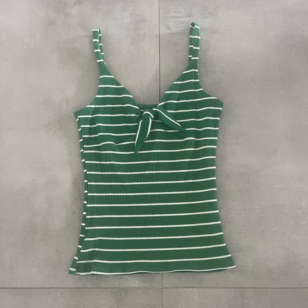 Reformation Ribbed Green and White Striped Tank top